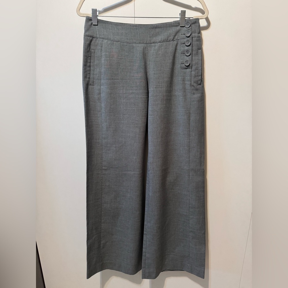 CAbi Gray Wide Leg Sailor Trousers with Button Accent